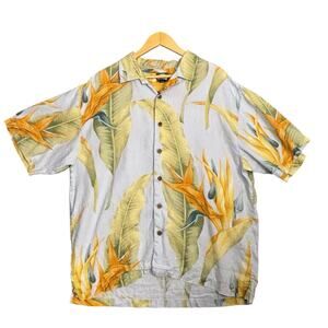 Tommy Bahama Shirt Linen Hawaiian Mens XL Bird of Paradise Floral Camp Coastal